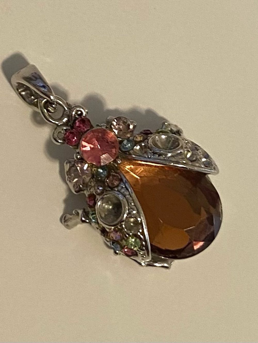 Silver-Tone Gemstone Ladybug necklace pendant